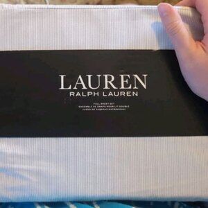 Ralph Lauren Full Sheet Set Lenox Stripe Chambray Blue 4pc Farmhouse Cottage